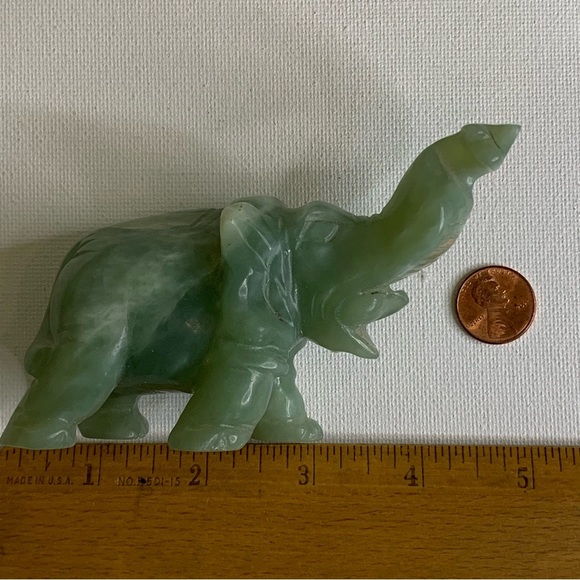 Vintage Green Jade Stone Hand Carved Elephant Figurine Lucky Statue Pet 5" 255g - Picture 14 of 16
